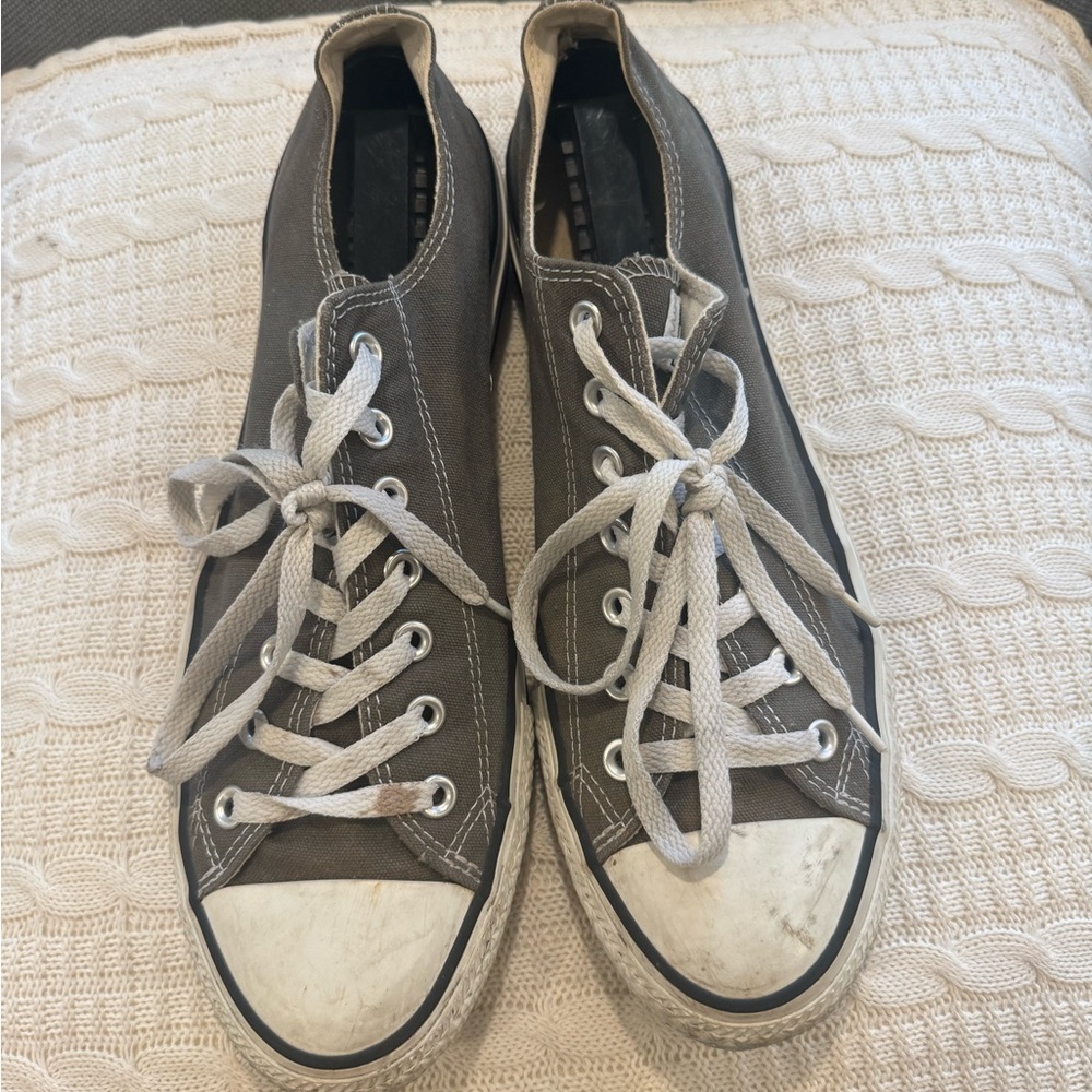 Gray Canvas Converse Sneakers with White Laces